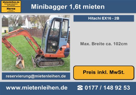 Minibagger 1,6t mieten in Herne