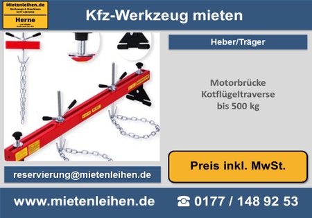 Motorbrücke Kotflügeltraverse mieten leihen Werkzeug heber träger