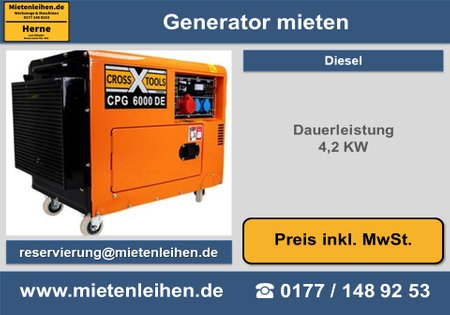 Stromgenerator Stromerzeuger Generator Notstromagregat Stromgenerator Stromerzeuger Generator 2,2KW Diesel mieten leihen Herne  4,2KW mieten leihen Herne 