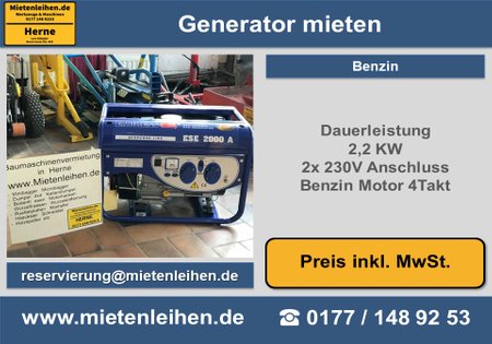 Notstromagregat Stromgenerator Stromerzeuger Generator 2,2KW mieten leihen Herne 